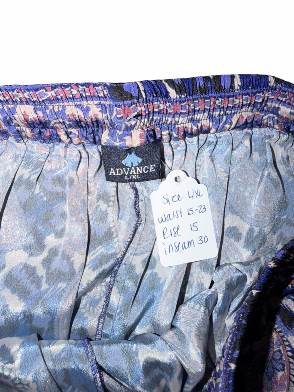 Silk blend Blue Paisley & Floral Print Balloon Joggers size L/XL - Picture 5 of 7